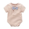 thumbnail image 1 of Otqutp Outdoor Romper for Toddler Baby Boys Girls Solid Spring Summer Ribbed Short SLeeve Bow Tie Rompers Bodysuit 0 to 24 Months, 1 of 6