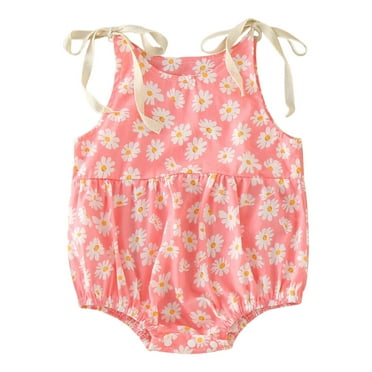 Otqutp Outdoor Romper for Toddler Girls Sleeveless Daisy Prints Ruffle Romper Bodysuits Summer Jumpsuit Clothes 0 to 24 Months