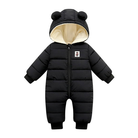 Otqutp Padded Jacket Girls Down Outwear Boys Long Sleeve Coat Warm Snowsuit Hooded Jumpsuit Romper Baby Boys Coat Outerwear (Black,3-6 Months)