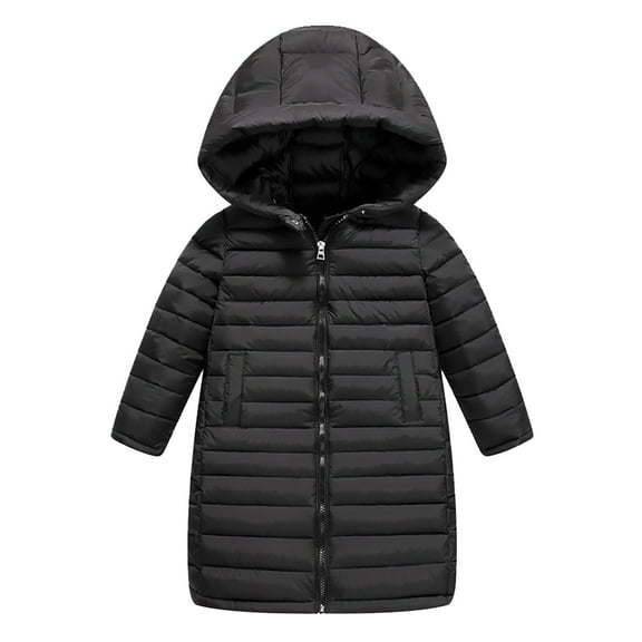 Otqutp Padded Jacket for Girls Fashion Padded Jacket for Boys Jacket for Kids Over The Knee Mid Length Coat for Winter Coat with Pocket(Black,4-5 Years)