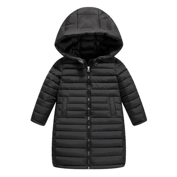 Otqutp Padded Padded Jacket for Girls Padded Jacket for Boys Padded Jacket for Kids Over The Knee Mid Length Coat for Kids Winter Coat(Black,7-8 Years)