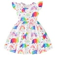 thumbnail image 1 of Otqutp Party Dress for Toddler Girls Child Fly Sleeve Cartoon Dinosaur Prints Summer Beach Sundress Party Dresses Princess Dress, 1 of 9