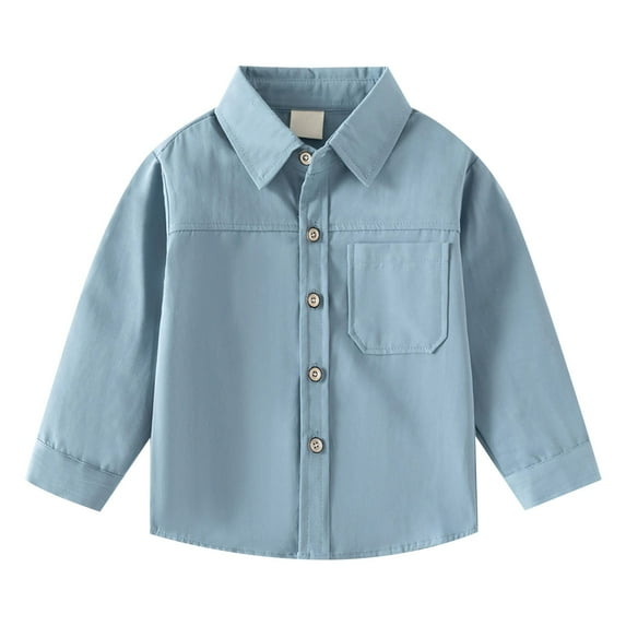 Otqutp Pocket Blouse for Toddler Boys Fall Spring Long Sleeve Plaid Shirt Lapel Button Down Tops Gentleman Tops Everyday School Wedding Flower Boys Outfits(Light Blue-3,12-18 Months)