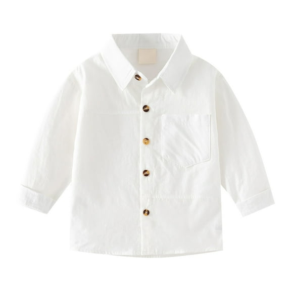 Otqutp Pocket Blouse for Toddler Boys Fall Spring Long Sleeve Plaid Shirt Lapel Button Down Tops Gentleman Tops Everyday School Wedding Flower Boys Outfits(White-2,12-18 Months)