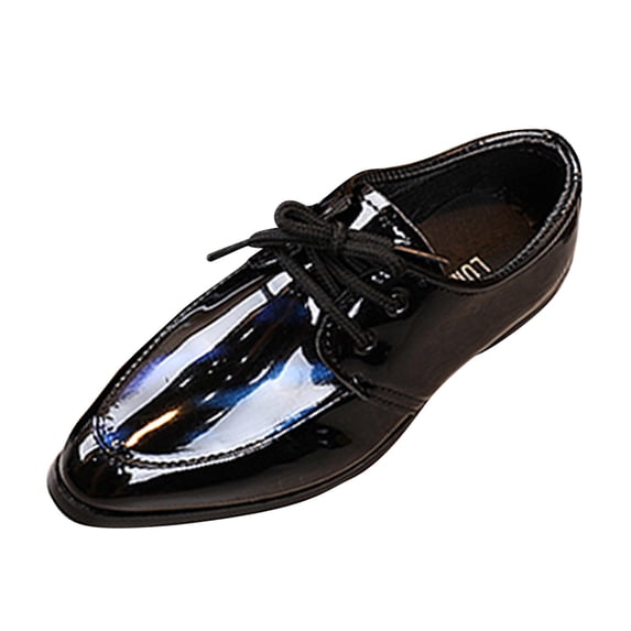 Otqutp Pointed Toe Mary Jane Shoes for Kids Boys Toddler Wedding Dance Lace Ankle Sneakers Leather Low Heel Non Slip Shoes