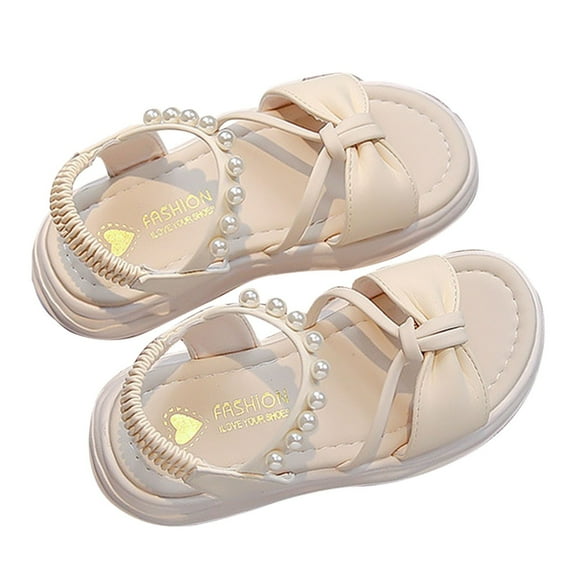 Otqutp Quick Drying Sandals for Kids Girls Sandal Summer Solid Flat Bottom Rubber Sole Bow Pearl Birthday Party School Beach Sandals