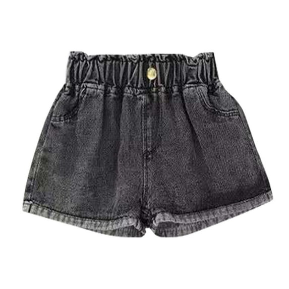 Otqutp Quick Drying Short Pants for Kids Kids Denim Shorts With Pocket Girls Solid Color High Elastic Waist Ripped Jeans for 1 to 8 Years