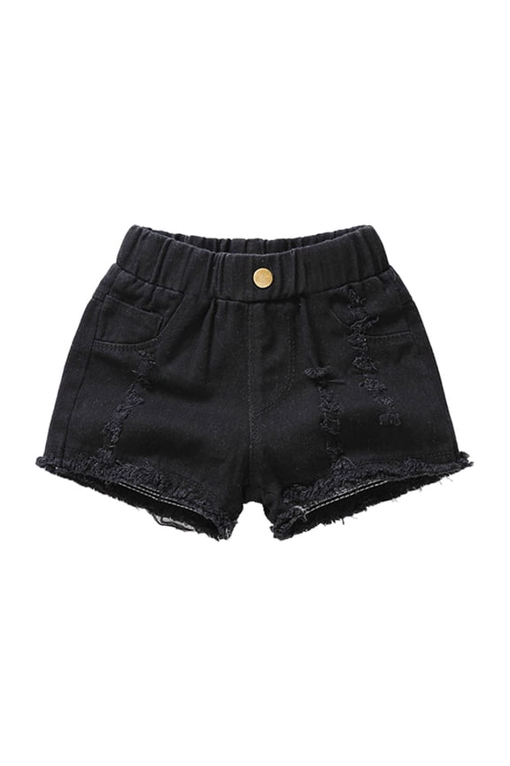Quick Drying Short Pants for Kids Kids Denim Shorts With Pocket Girls Solid Color High Elastic Waist Ripped Jeans for 1 to 8 Years