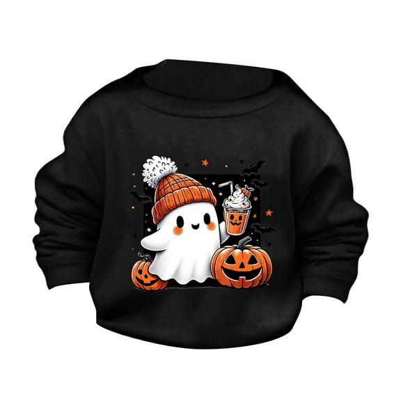 Otqutp Round Neck Pullovers for Children's Boys Girls Fashion Halloween Cute Little Bats and Pumpkin Printed Round Neck Sweater Autumn Hoodie Sweatshirt (Black,9-10 Years)