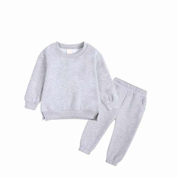 Otqutp Round Neck Pullovers for Unisex Baby Children's Long Sleeved Pants Set Sweater Pants Set Kids Boys Girls Fall Winter Clothes(Grey,5-6 Years)