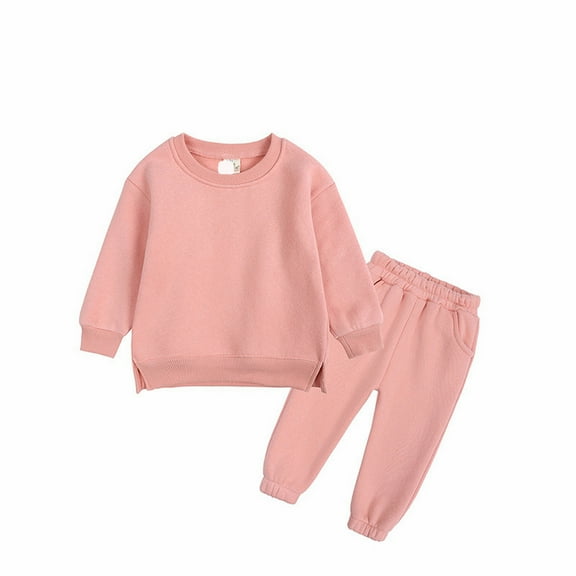 Otqutp Round Neck Pullovers for Unisex Baby Children's Long Sleeved Pants Set Sweater Pants Set Kids Boys Girls Fall Winter Clothes(Pink,3-4 Years)