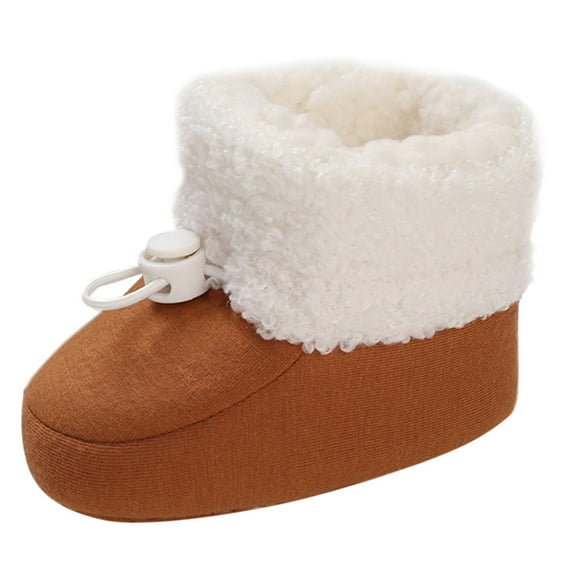 Otqutp Round Toe Boots for Toddler Boys Girls Fashion Colorful Little Girls Winter Warm Kids Baby Knitted Pre Walking Boots for Baby 0-18 Months(Brown,12-18 Months)