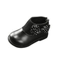 thumbnail image 1 of Otqutp Round Toe Boots for Toddler Fashion Autumn and Winter Girls Boots Round Toe Flat Sole Thick Sole PU Leather Non-slip Back Zipper Cute Polka Dots Bow(Black,3-3.5 Years), 1 of 5