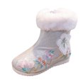 thumbnail image 1 of Otqutp Round Toe Shoes for Toddler Girls Shoes Butterfly Embroidered Warm Cotton Boots Embroidered Boots National Style Boots Princess Cotton Boots(White,3-3.5 Years), 1 of 6