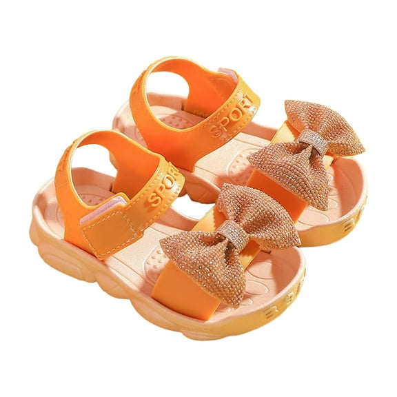 Otqutp Rubber Sole Sandals for Kids Toddler Girls Soild Bowknot Princress Shoes Soft Sole Non Slip First Walkers Prewalker Beach Shoes Sandals