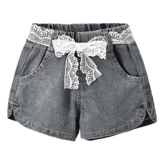 Otqutp Running Short Pants for Child Toddler Girls Shorts Bowknot Lace Belt Shorts Denim Shorts Kids Girls Casual Shorts for 1 to 5 Years