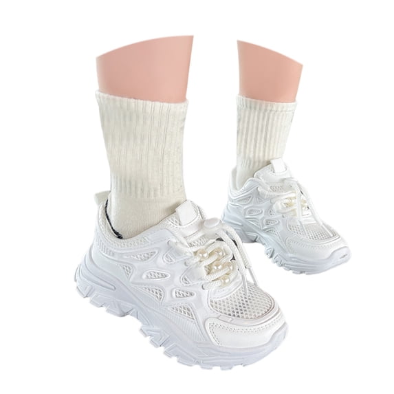 Otqutp Running Sneakers for Girls Breathable Mesh Non-Slip Running Shoes Lightweight Slip-On Athletic Shoes with Drawstring