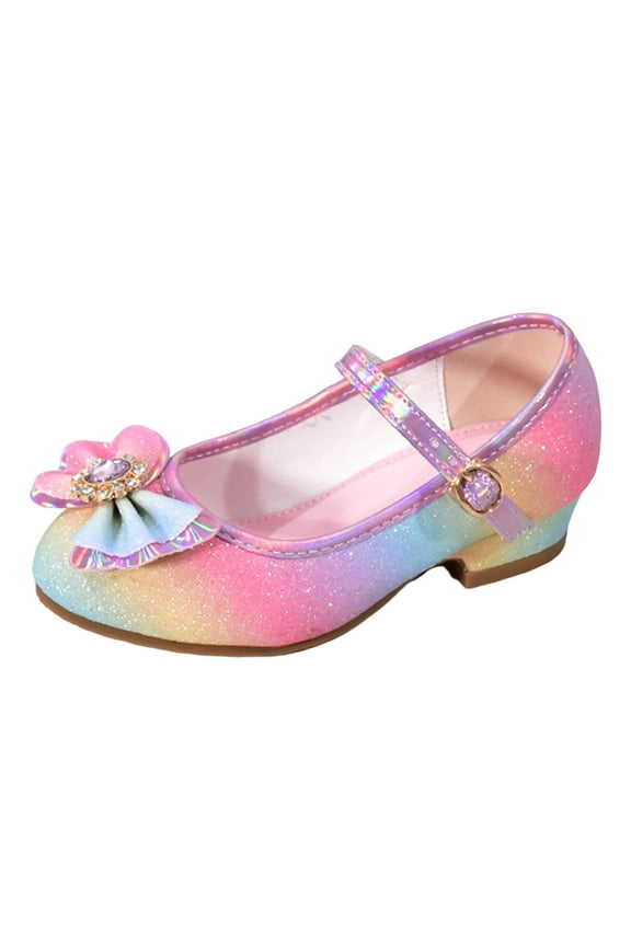 Sequins Bow High Heels Sandals for Girls Ankle Cr𝐢b Dress Dance Shoes Little Kid Toddler Shoes Summer Strap