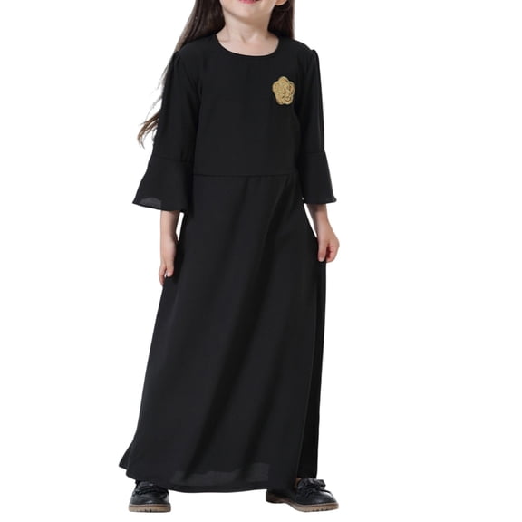 Otqutp Short Sleeves Muslim Dress for Girls, Kids Solid Color Lightweight Crewneck Full Length Abaya 𝗜slamic Prayer Clothes