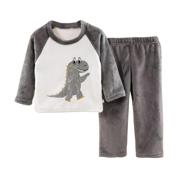 Otqutp 1-9 Years Sleepwear Autumn and Winter Solid Color Children's Flannel Pajamas Set Home Clothes for Boys and Girls Children Thick and Warm Children's Sleepwear(Grey,6-7 Years)