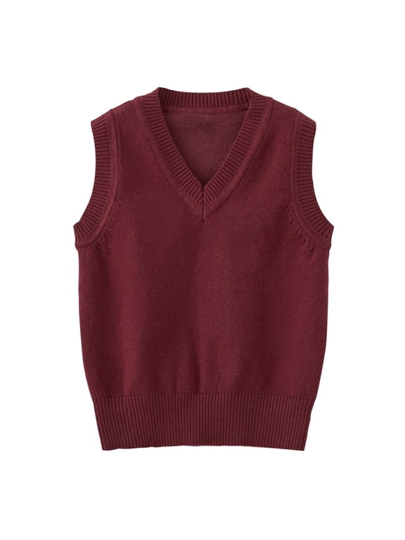 Sleeveless Knit Vest for Toddler Kids Boys V Neck Solid Basic Waistcoat Autumn Winter School Uniform Warm Sweaters Gilet