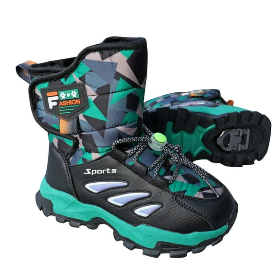 Otqutp Snow Boots for Kids Boys Girls Chunky Hiking Shoes Water Resistant Faux Fu𝗿 Lined Cold Weather Outdoor Warm Shoes