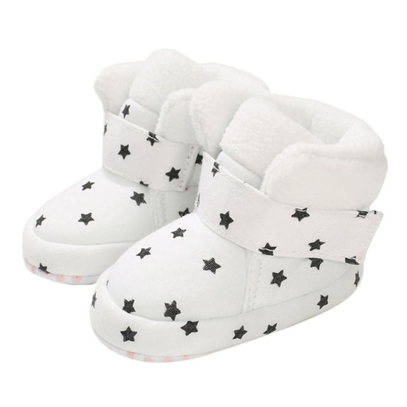 Otqutp Snow&nbsp;Boots for Children Boots Boys and Girls Cotton Shoes High Top Cotton Wool Warm Flat Non Slip Hook Loop Solid Color Soft and Comfortable(White,6-12 Months)