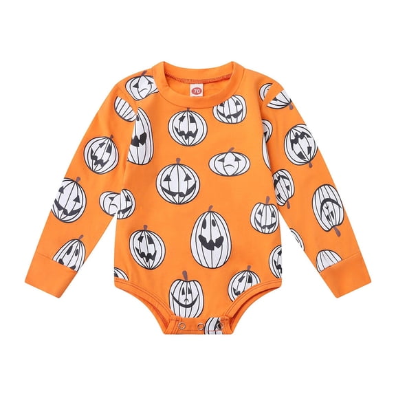 Otqutp Soft Clothes 2024 for Baby Halloween Toddler Kids Boys Girls Cute Cartoon Long Sleeve Romper Bodysuit Outfits Fall Winter Clothes(Orange,0-3 Months)