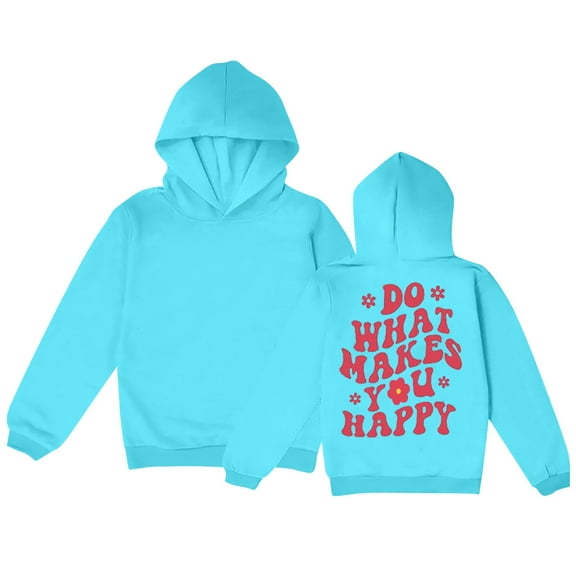 Otqutp Soft Clothes Autumn for Baby Girls' Middle and Large Children's Fall Letter Print Long Sleeved Hooded Hundred Sports Sweater for 1-9 Years(Blue,5-6 Years)