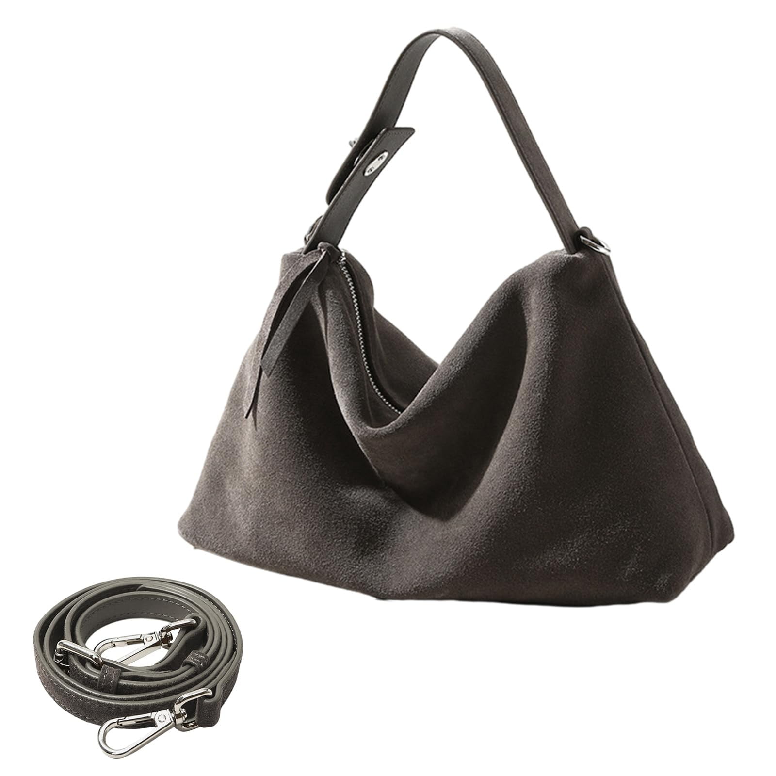 Otqutp Soft Shoulder Bag for Women Suede Purse Suede Handbag Vintage Suede Shoulder Crossbody Bag for Casual Traveling Hiking(Grey,One Size)