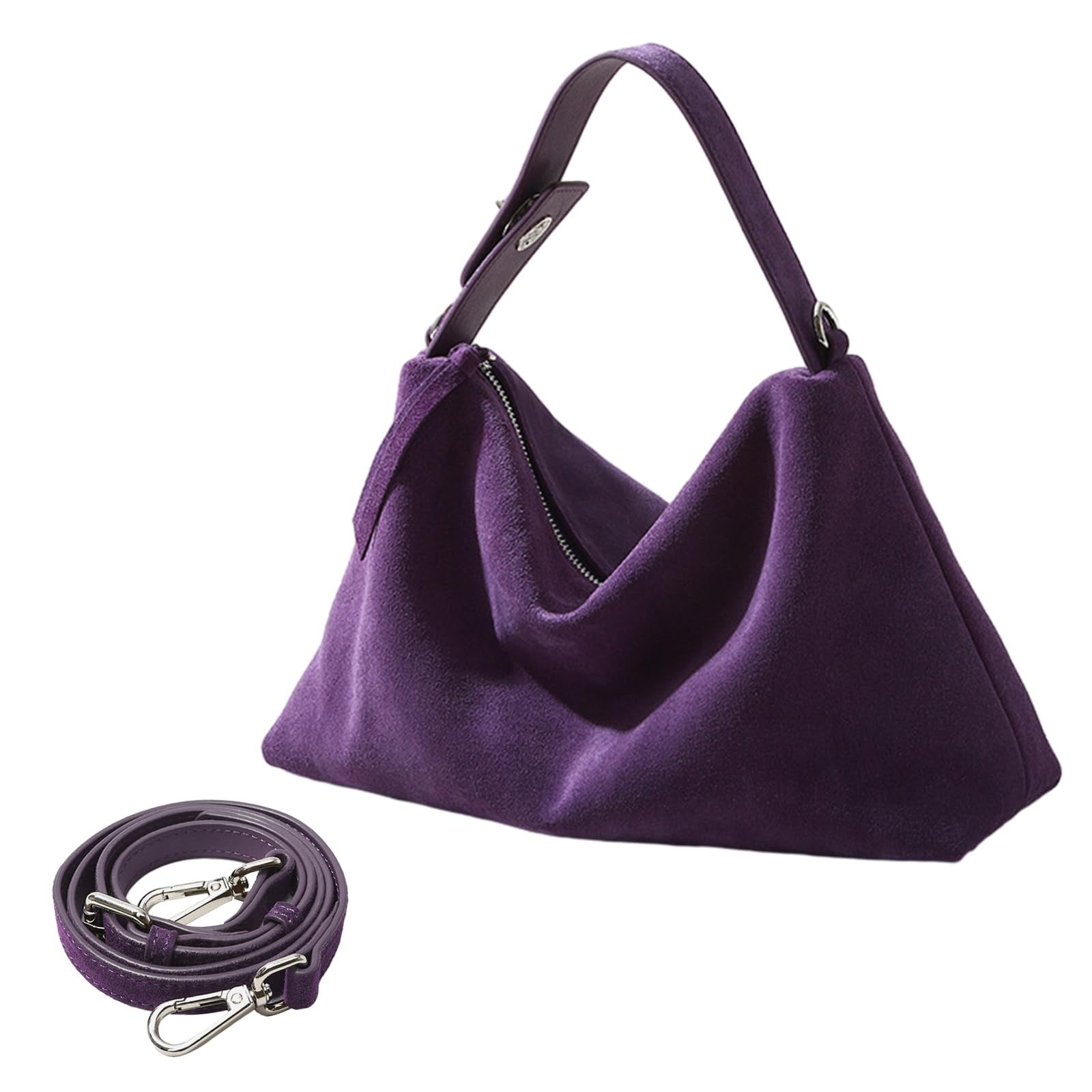 Otqutp Soft Shoulder Bag for Women Suede Purse Suede Handbag Vintage Suede Shoulder Crossbody Bag for Casual Traveling Hiking(Purple,One Size)
