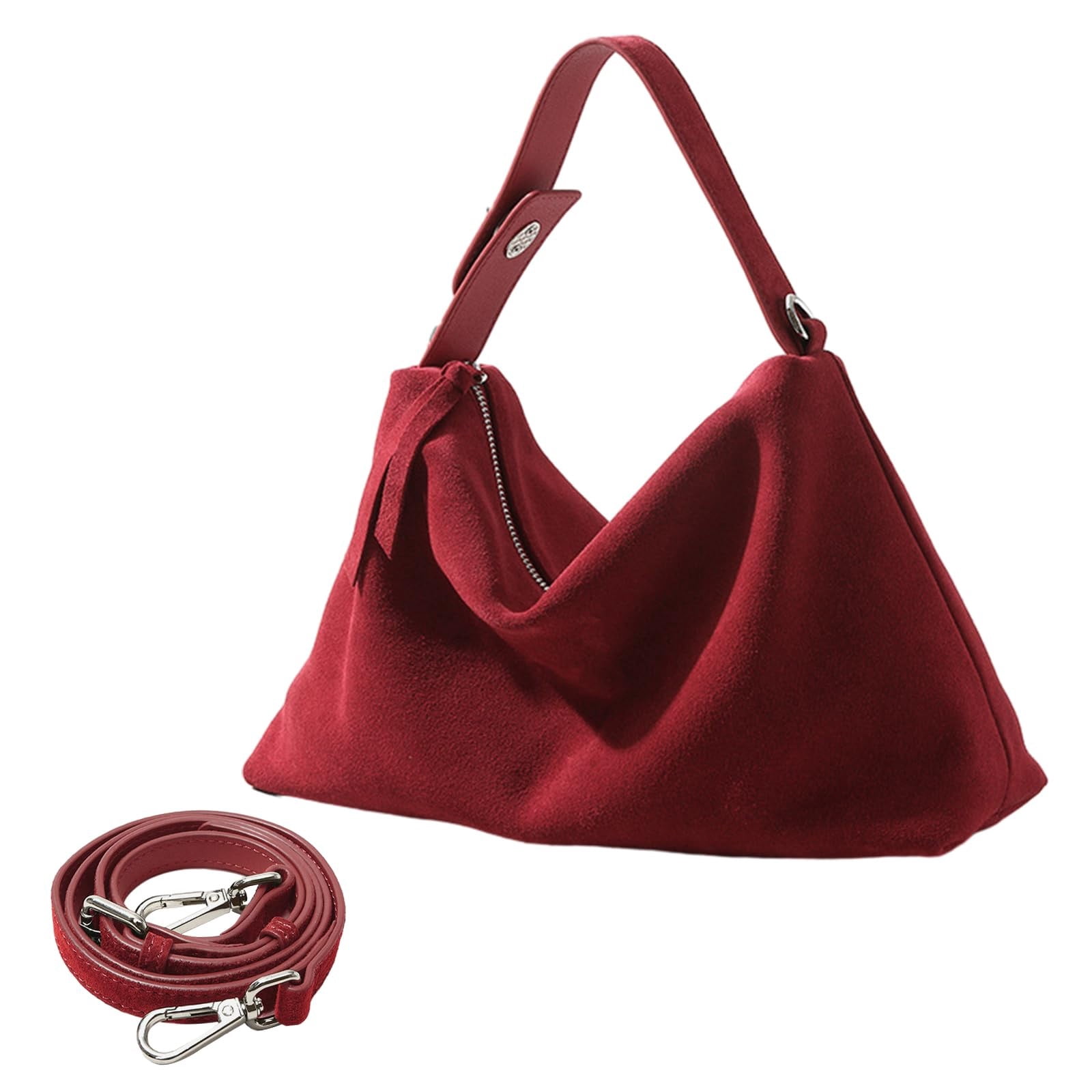 Otqutp Soft Shoulder Bag for Women Suede Purse Suede Handbag Vintage Suede Shoulder Crossbody Bag for Casual Traveling Hiking(Red,One Size)