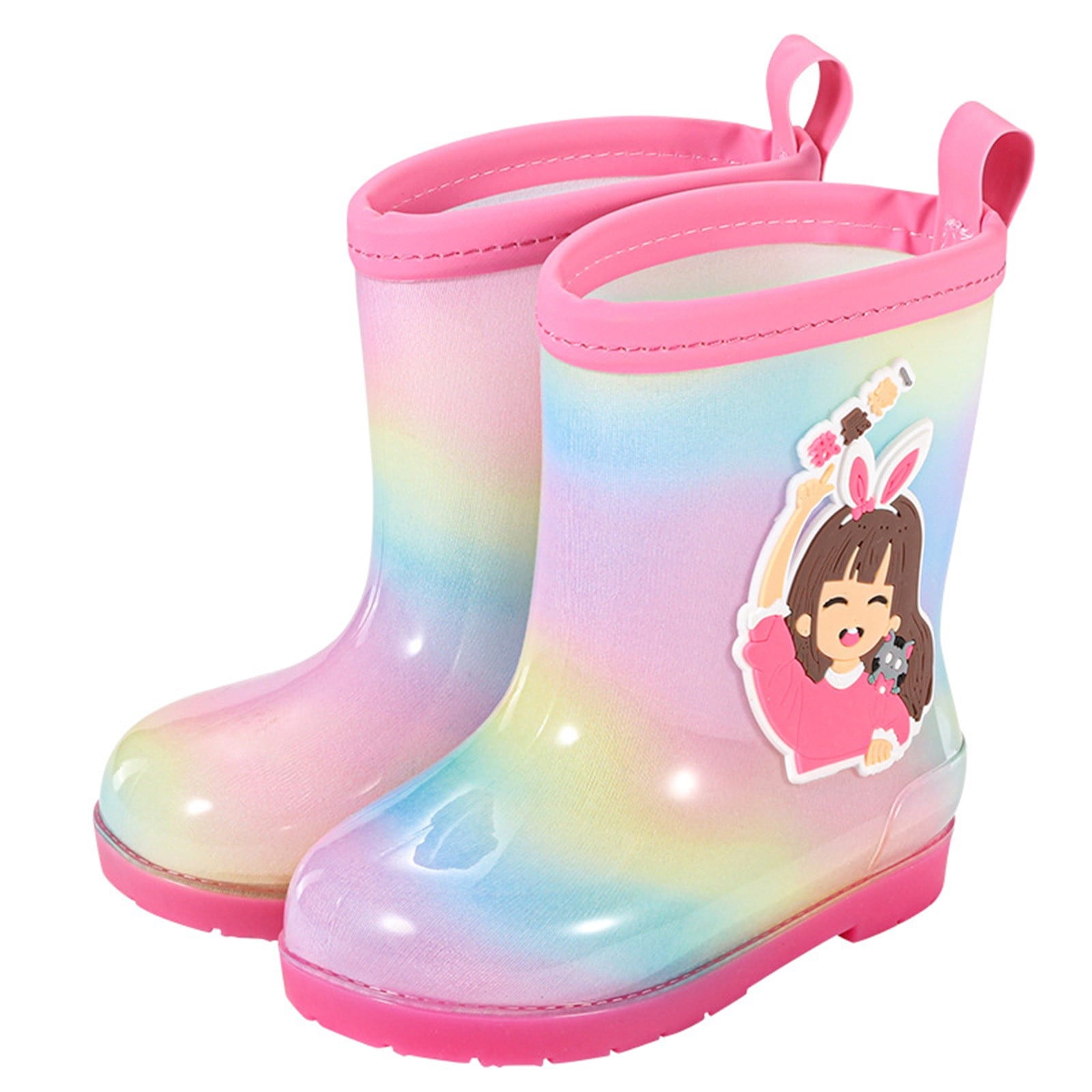 Otqutp Toddler Slip On Rainbow Rain Boots Kids Cute Garden Boots for Boys Girls Easy-on Lightweight Waterproof Mud Boot