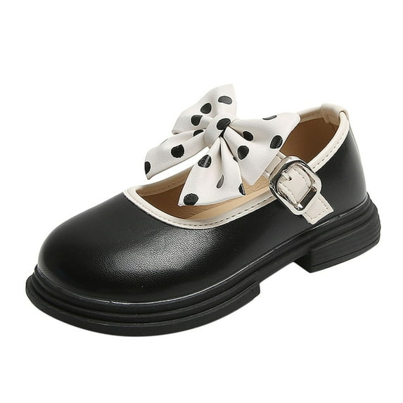 Otqutp Soft Sole Dance Shoes for Flower Girls Fashion Autumn Girls Casual Shoes Thick Sole Round Toe Polka Dot Bow Cute Dress Shoes