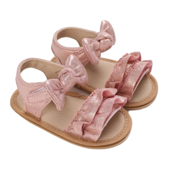 Otqutp Soft Sole Footwear for Baby Girls Flat Shoes Toddler Girls PU Leather Soft Open Toe Summer Sandals Flower Princess Flat Shoes for Summer