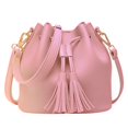 thumbnail image 1 of Otqutp Solid Color Single Shoulder Women's Tassel Messenger Bag Drawstring Crossbody Bag PU Leather Shoulder Bag for Casual Traveling Hiking(Red,One Size), 1 of 1