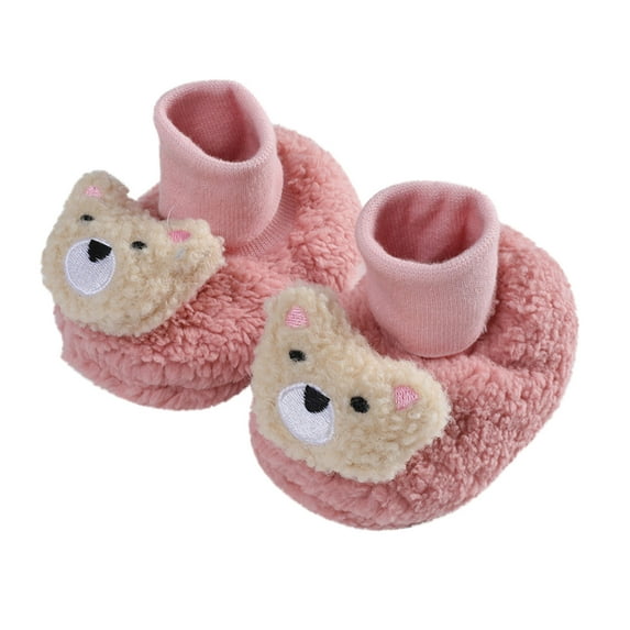 Otqutp Sport Shoes for Baby Winter Children Baby Toddler Shoes for Boys and Girls Socks Shoes Slip On Plush Warm Solid Color Cute Cartoon Bear Pattern