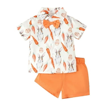 Otqutp Spring Baby Clothes Set Toddler Boys Lapel Short Sleeve Bunny Print Shirt And Solidcolor Shorts Gentleman For Summer Suits Kids Easter Outfit