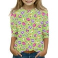 thumbnail image 1 of Otqutp Spring Holiday Tops Kids Easter Bunny 3/4 Sleeve Green T Shirt Top Girls Funny Easter Bunny Shirt for Children 3-13Years, 1 of 1