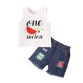 thumbnail image 1 of Otqutp Spring Kids Clothes Set Kids Toddler Boy Clothes Casual Sleeveless Watermelon Prints Hole Jeans Shorts Pants 2pcs Outfits Set, 1 of 9