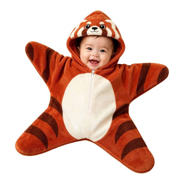 Otqutp Star Shape Infant Animal Hooded Bodysuit Soft Flannel Full Zip Romper Newborn Long Sleeve Warm One Piece Jumpsuit for Fall Winter