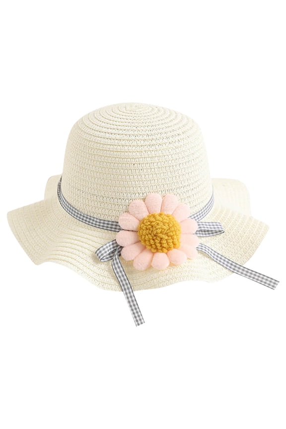 Stretch Hat for Children's Girls Cute Sun-screen Hat Summer Bow Sun Hat 3 to 8 Years Beach Hat Braided Flower Hat Beach Hat