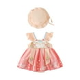 thumbnail image 1 of Otqutp Summer Baby Girls Cute Embroidery Print Fly Sleeve Romper with A Baby Cap Floral Sleeveless Ruffle Dress Cute Outfit Set(a-Pink,3-6 Months), 1 of 9