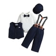 thumbnail image 1 of Otqutp Summer Baby Outfits Set Toddler Kids Boys Gentleman's Dress 4PCS Shirts + Vest + Pants + Hat Child Baby Outfits 0 to 2 Years, 1 of 8