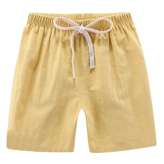 Otqutp Summer Children Kids Boy Girl Linen Casual Shorts Elastic Waist Pants Clothes Linen Drawstring Elastic Waist Casual Shorts(a-Yellow,3-4 Years)