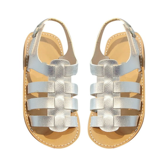 Otqutp Summer Footwear for Baby Kids Girls Strappy Sandal Open Toe Summer PU Leather Sandal Slip On Princess Flat Sandals Flower Shoes