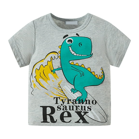 Otqutp Summer Toddler Baby Boys Cute Short Sleeve Dinosaur Letter Prints T Shirt Crewneck Pullover Tops Crewneck Tee Spring Summer Clothes(Grey-1,12-18 Months)
