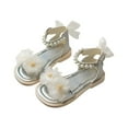 thumbnail image 1 of Otqutp Girls Pearl Ankle Strap Sandals for Kids Toddler Girls Open-Toe Princess Floral Lace Sandals Cute Bow Dress Flat Shoes, 1 of 4