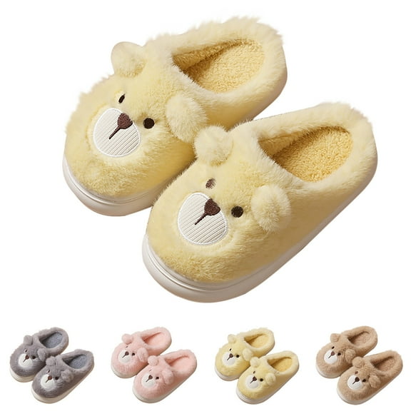 Otqutp Teen Boys Girls Plush Slippers Cute Bear Animals Fleece Lined Slipper Soft Comfort Winter Warm Non Slip House Shoes