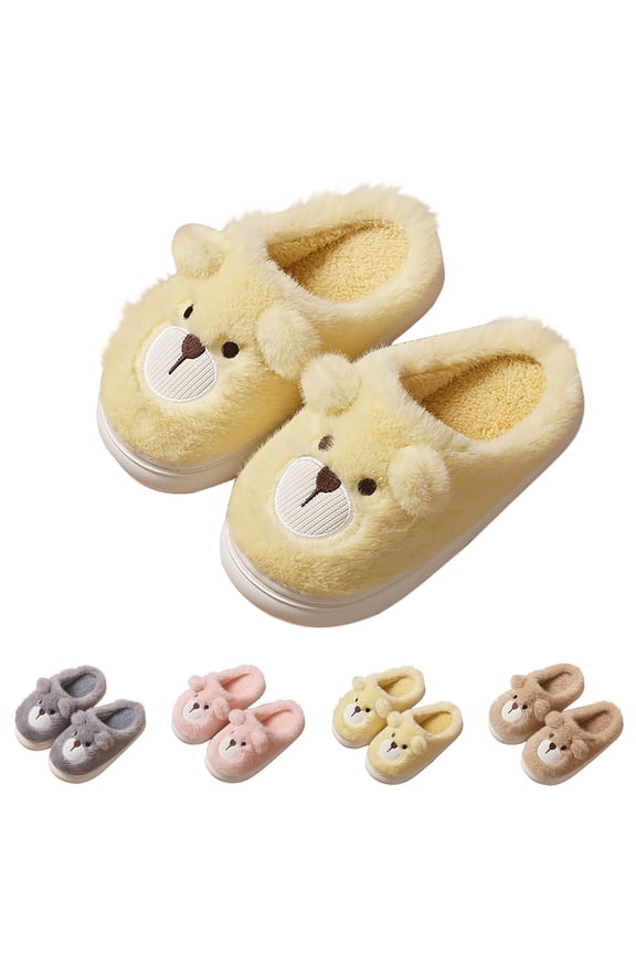 Teen Boys Girls Plush Slippers Cute Bear Animals Fleece Lined Slipper Soft Comfort Winter Warm Non Slip House Shoes